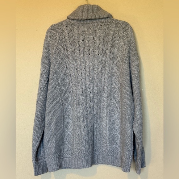Grey Wool Cashmere Fishermans Knit Cardigan New Size Large AE77 Premium - Picture 3 of 9